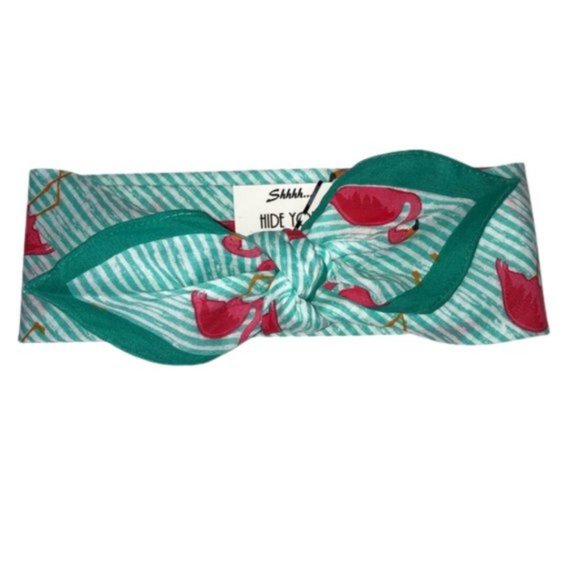 Flamingo and Stripes Retro Bandana Tie Headband - Picture 7 of 13